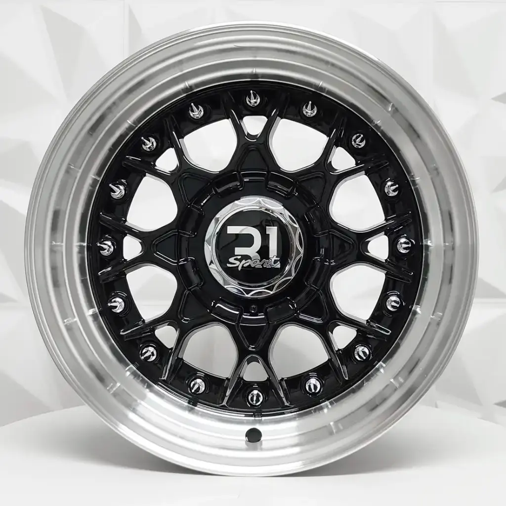 RIN 15X8 4-100/114.3 R1 SPORT QC1286 BB BLACK ML+CHROME RIVETS* ET20 CB73.1